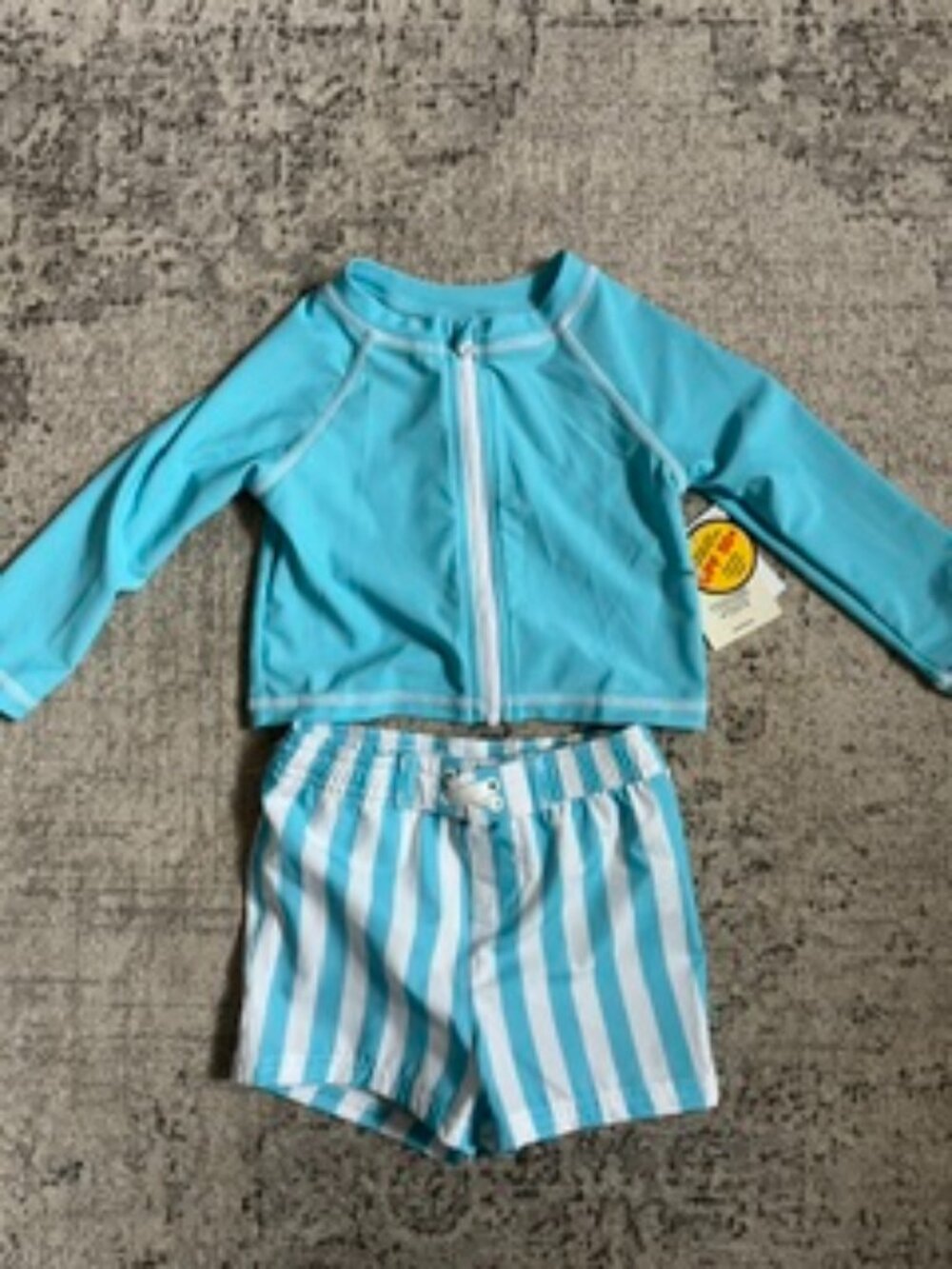 🧡3/$15 NWT Tucker + Tate SPC Swimwear Teal Beach Hampton Stripe UPF 50+ 12M